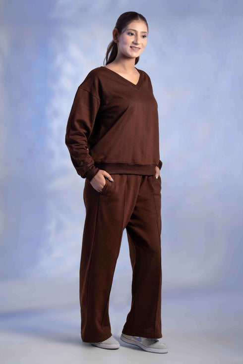 Women’s Knitted Cotton Wool blend V-Neck Lounge Co-Ord Set