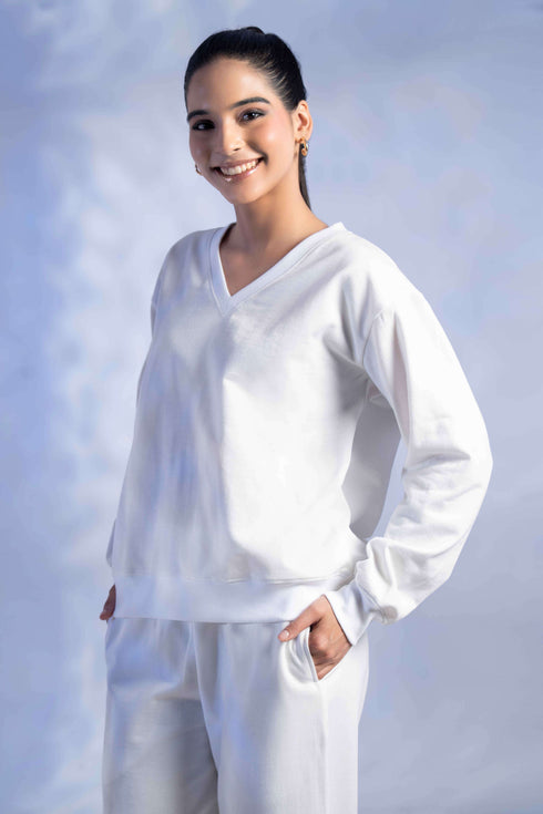 Women’s Knitted Cotton Wool blend V-Neck Lounge Co-Ord Set