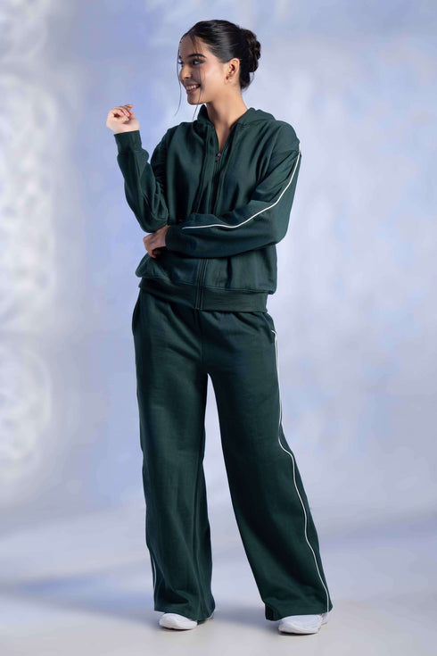 Women’s Knitted Cotton Wool Blend Zip-Up Hoodie Co-Ord Set