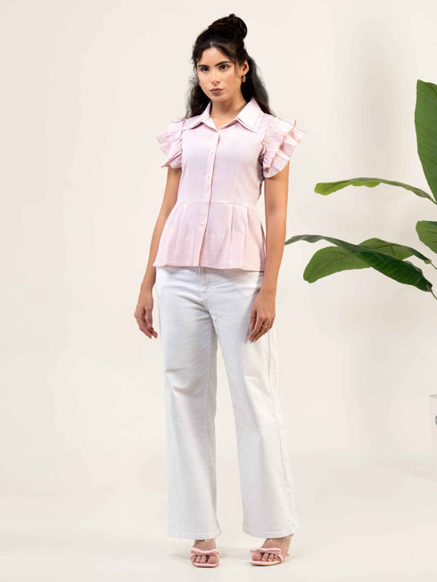 Women Cotton Flutter Sleeve Top