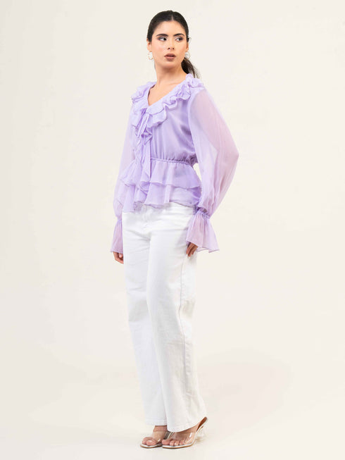 Women Fandi Bell Sleeves Peplum Top