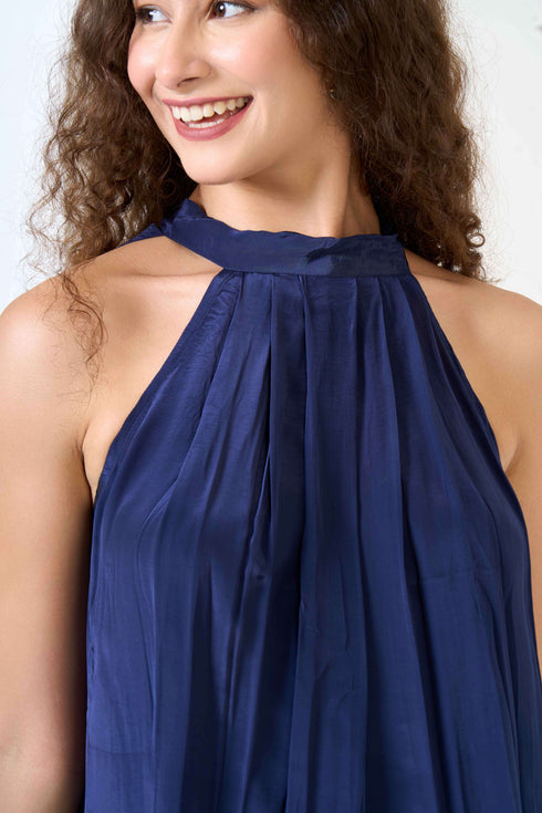 Halter Neck Satin Top with Flared Trousers Co-Ord Sets