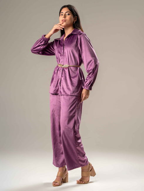 Velvet Full Sleeves Shirt with Trousers Co-Ords