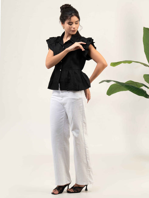 Women Cotton Flutter Sleeve Top