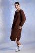 Women's Knitted Cotton Woolen Rib-Cuff Straight Midi Dress