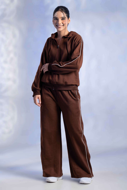 Women’s Knitted Cotton Wool Blend Zip-Up Hoodie Co-Ord Set