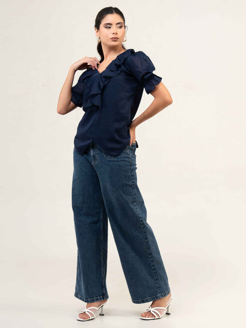 Women Fandi Frill Neck Top