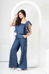 Frill Crop Top with Flared Trousers Co-Ord Sets