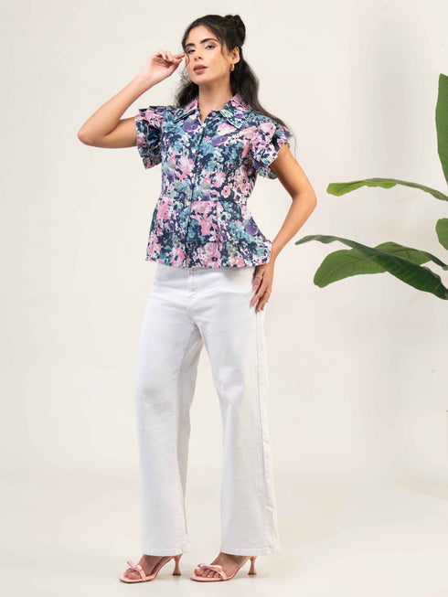 Women Cotton Shirt Collar Top