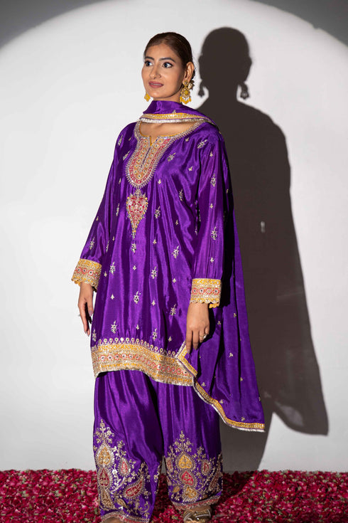 Majestic Violet Bridal Farsi 3 Piece Suit