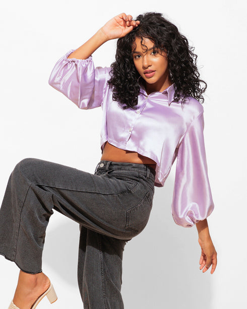 Satin Cropped Shirt for Women – Luxe & Trendy