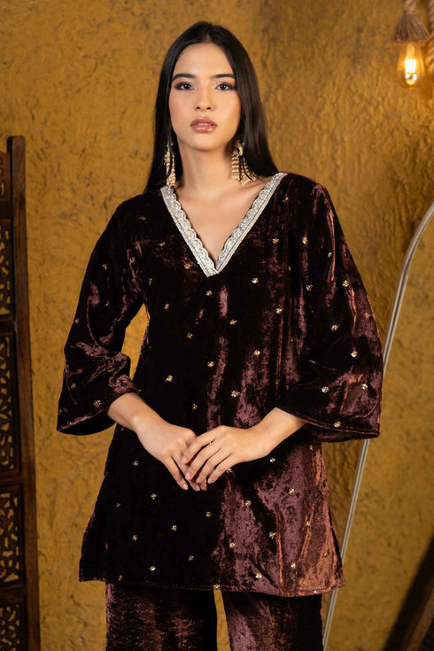 Velvet Embellished Formal Suit Set