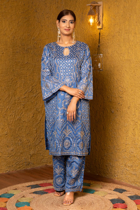 Bridal Aura Blue Kurta 3 Piece Set