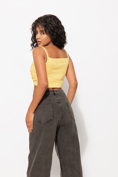 Yellow Twist Cotton Crop Top – Perfect for Summer