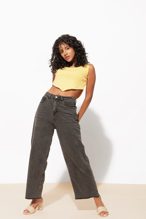 Cotton Ribbed Crop Top – Bright Yellow Summer Style