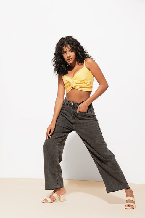 Yellow Twist Cotton Crop Top – Perfect for Summer