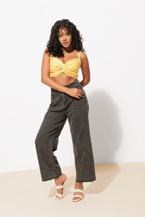 Yellow Twist Cotton Crop Top – Perfect for Summer