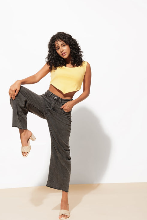 Cotton Ribbed Crop Top – Bright Yellow Summer Style