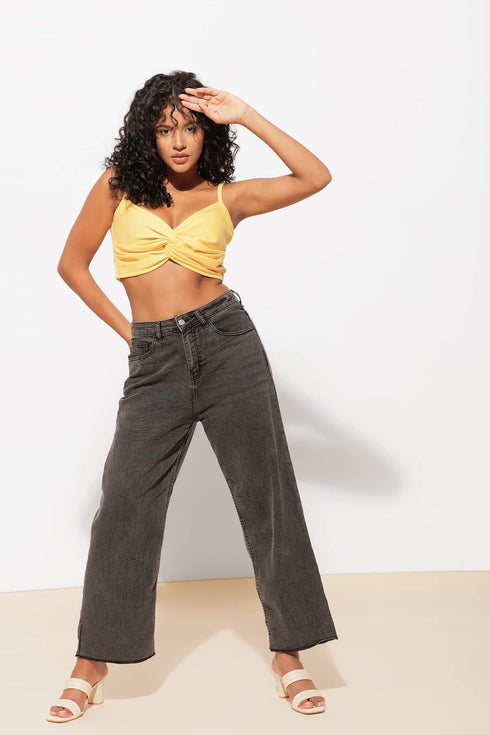 Yellow Twist Cotton Crop Top – Perfect for Summer