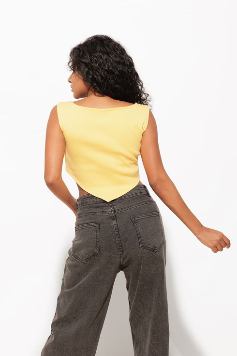 Cotton Ribbed Crop Top – Bright Yellow Summer Style