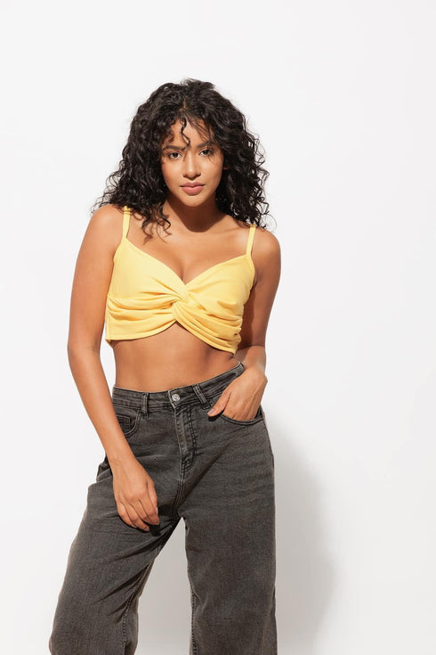 Yellow Twist Cotton Crop Top – Perfect for Summer