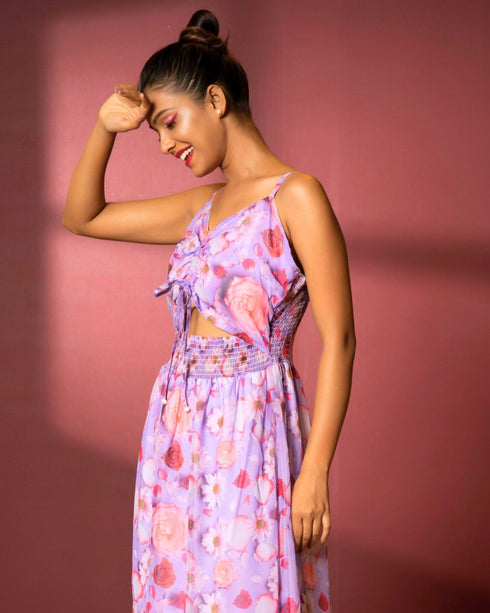 Floral A-Line Cut-out Maxi Dress