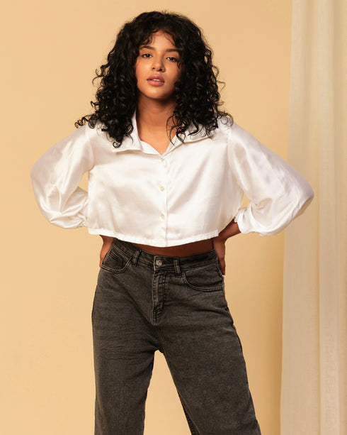 Cropped Satin Shirt