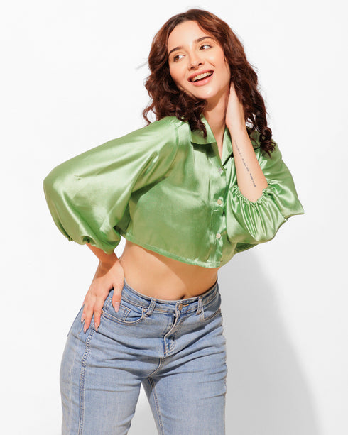 Cropped Satin Shirt