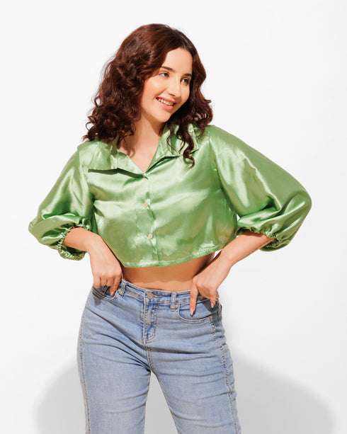 Cropped Satin Shirt