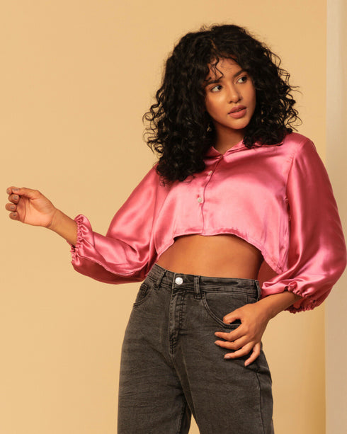 Cropped Satin Shirt