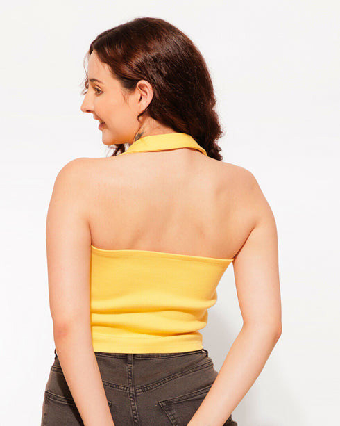 Halter Neck Ribbed Crop Top