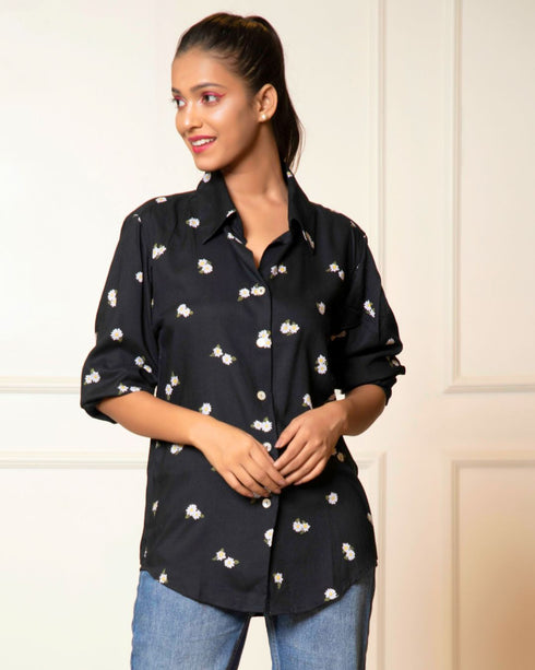 Printed Long Sleeves Cuffed Cotton Shirt