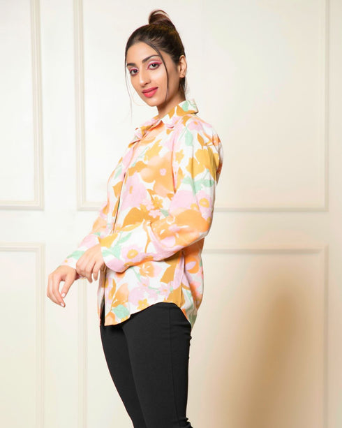 Printed Long Sleeves Cuffed Cotton Shirt