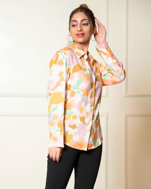 Printed Long Sleeves Cuffed Cotton Shirt