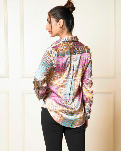 Printed Long Sleeves Satin Cuffed Shirt