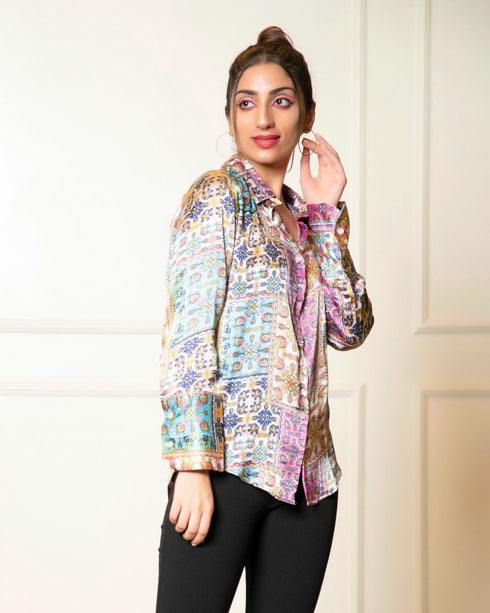 Printed Long Sleeves Cuffed Cotton Shirt