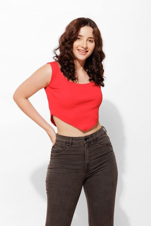 Cotton Ribbed Red Crop Top