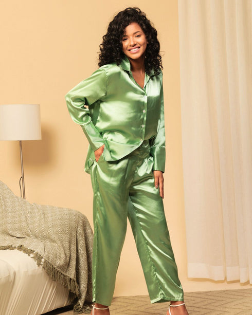 Satin Shirt with Straight Pants 2 Piece Co-ord Set