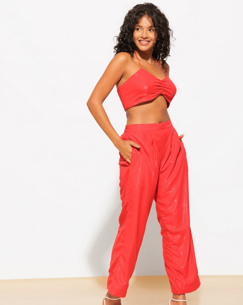 Two Piece Shimmer Top with Pants Co-ord Set