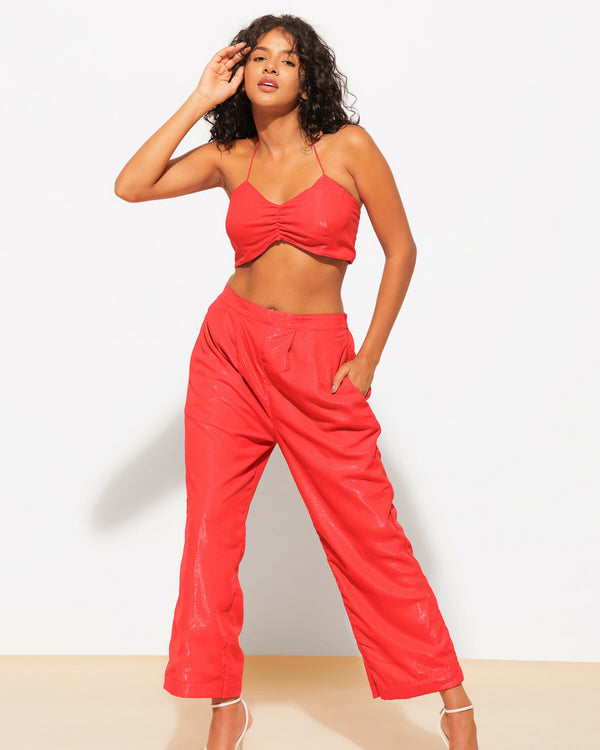 Two Piece Shimmer Top with Pants Co-ord Set