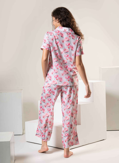 Women Satin Floral Printed Night Suit