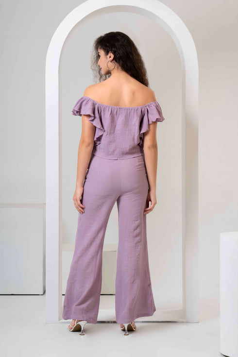 Frill Crop Top with Flared Trousers Co-Ord Sets