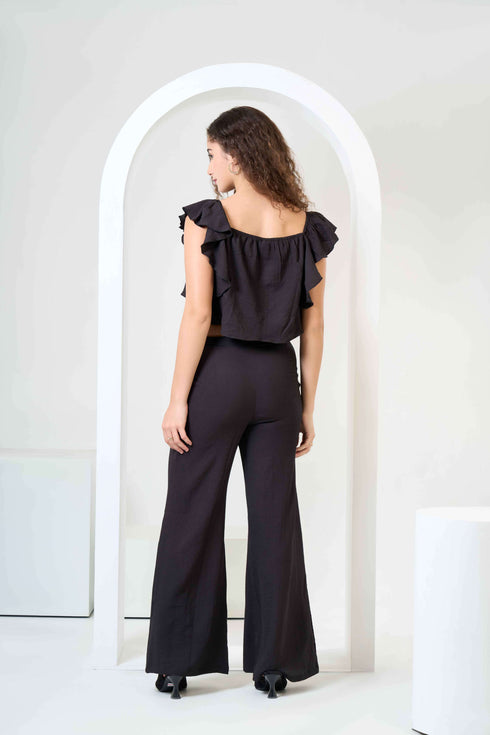 Frill Crop Top with Flared Trousers Co-Ord Sets