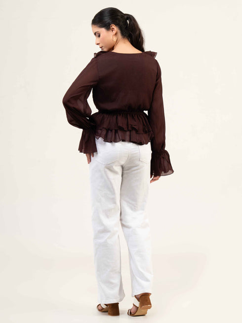 Women Fandi Bell Sleeves Peplum Top