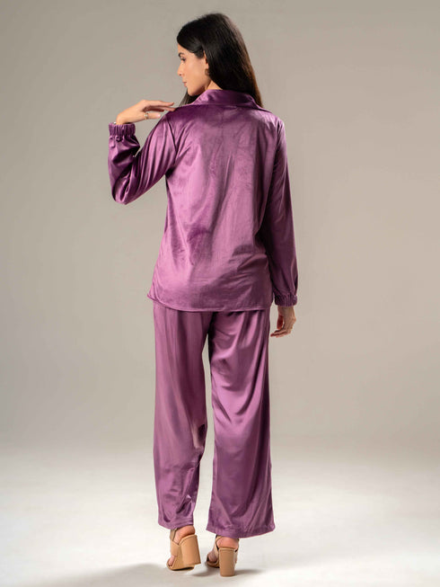 Velvet Full Sleeves Shirt with Trousers Co-Ords