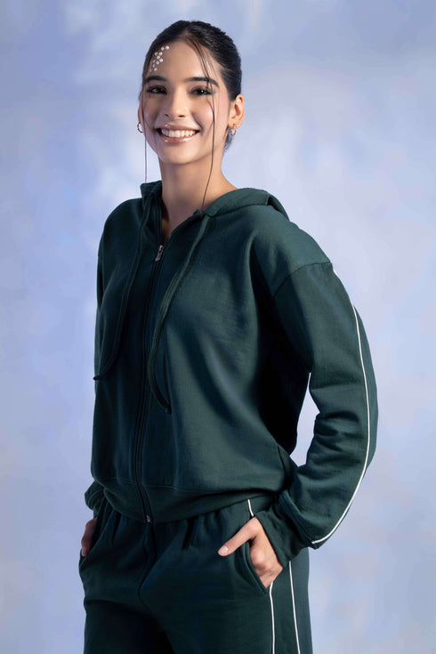 Women’s Knitted Cotton Wool Blend Zip-Up Hoodie Co-Ord Set