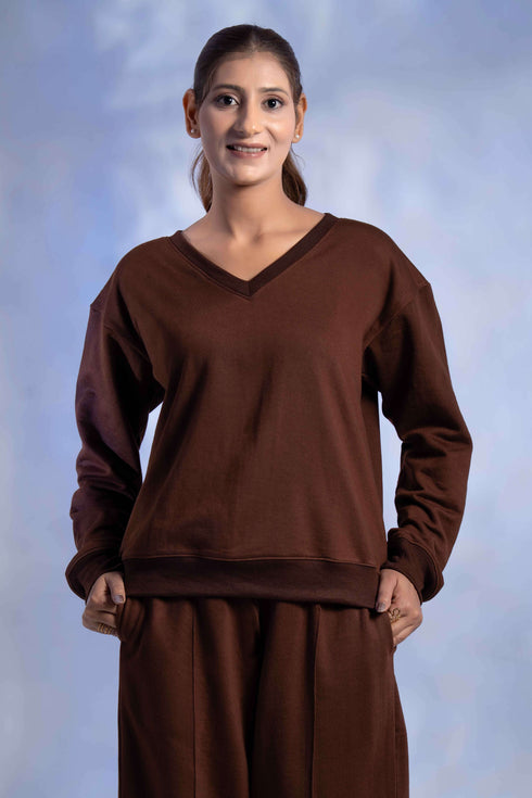 Women’s Knitted Cotton Wool blend V-Neck Lounge Co-Ord Set