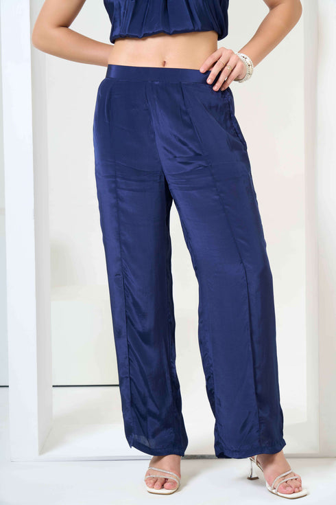 Halter Neck Satin Top with Flared Trousers Co-Ord Sets