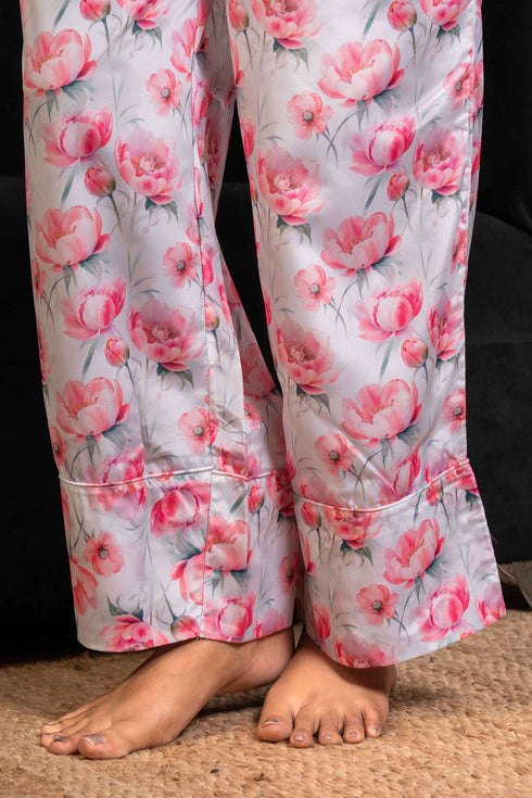 Women Satin Floral Printed Night Suit