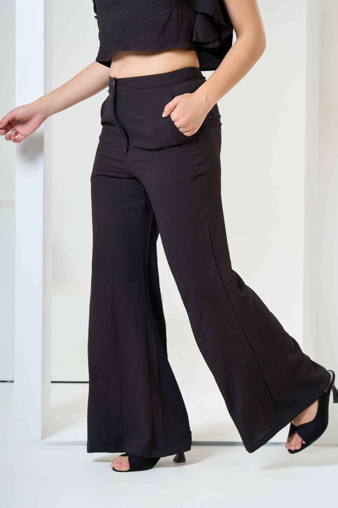 Frill Crop Top with Flared Trousers Co-Ord Sets